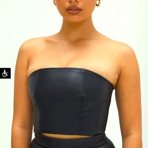 House of CB Mistress Rocks Black Vegan Leather Strapless Crop Top
